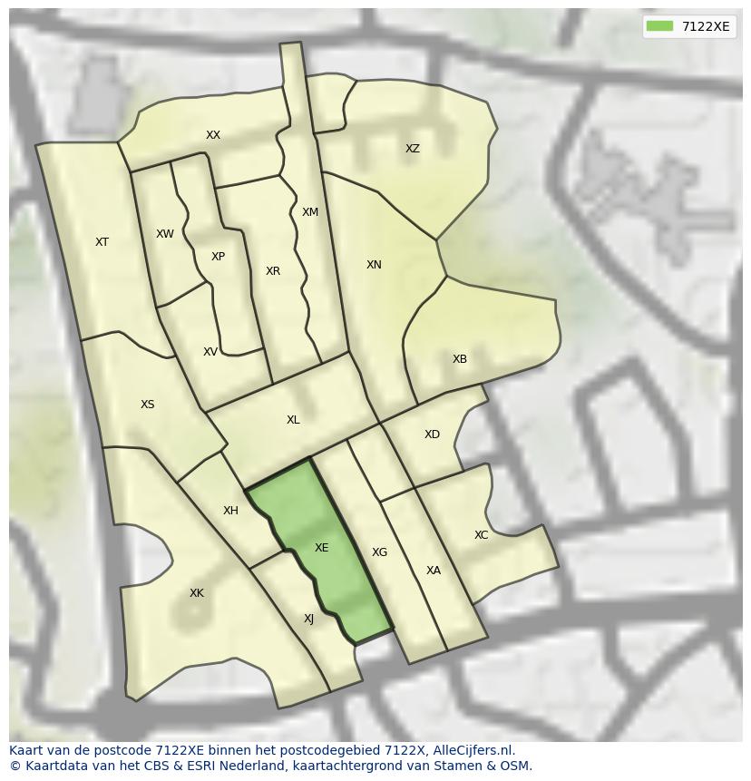 Afbeelding van het postcodegebied 7122 XE op de kaart.