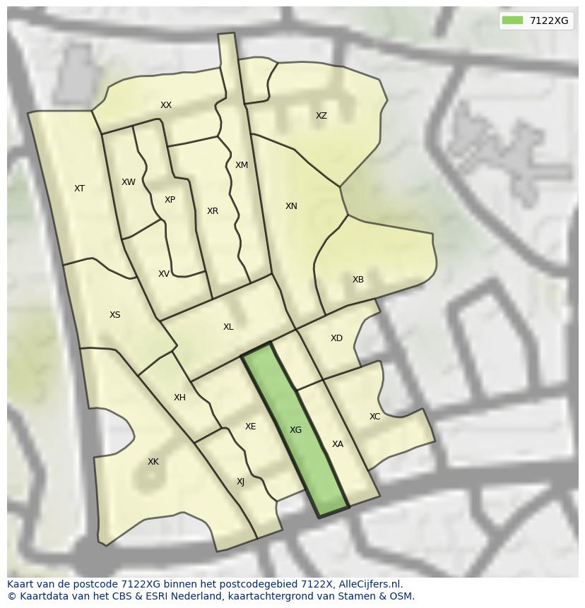 Afbeelding van het postcodegebied 7122 XG op de kaart.