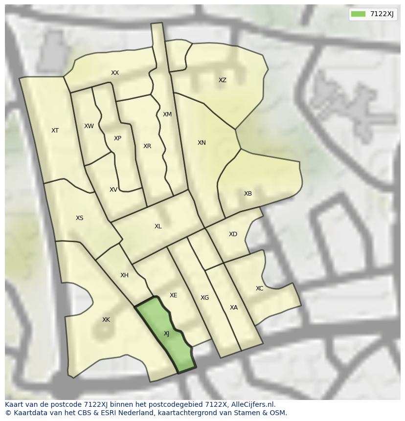 Afbeelding van het postcodegebied 7122 XJ op de kaart.