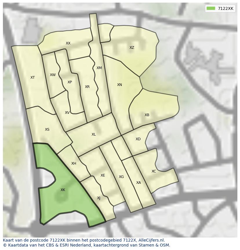 Afbeelding van het postcodegebied 7122 XK op de kaart.