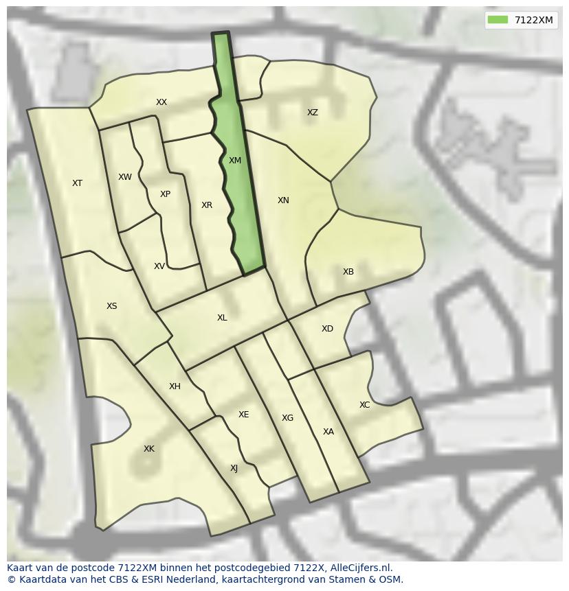 Afbeelding van het postcodegebied 7122 XM op de kaart.