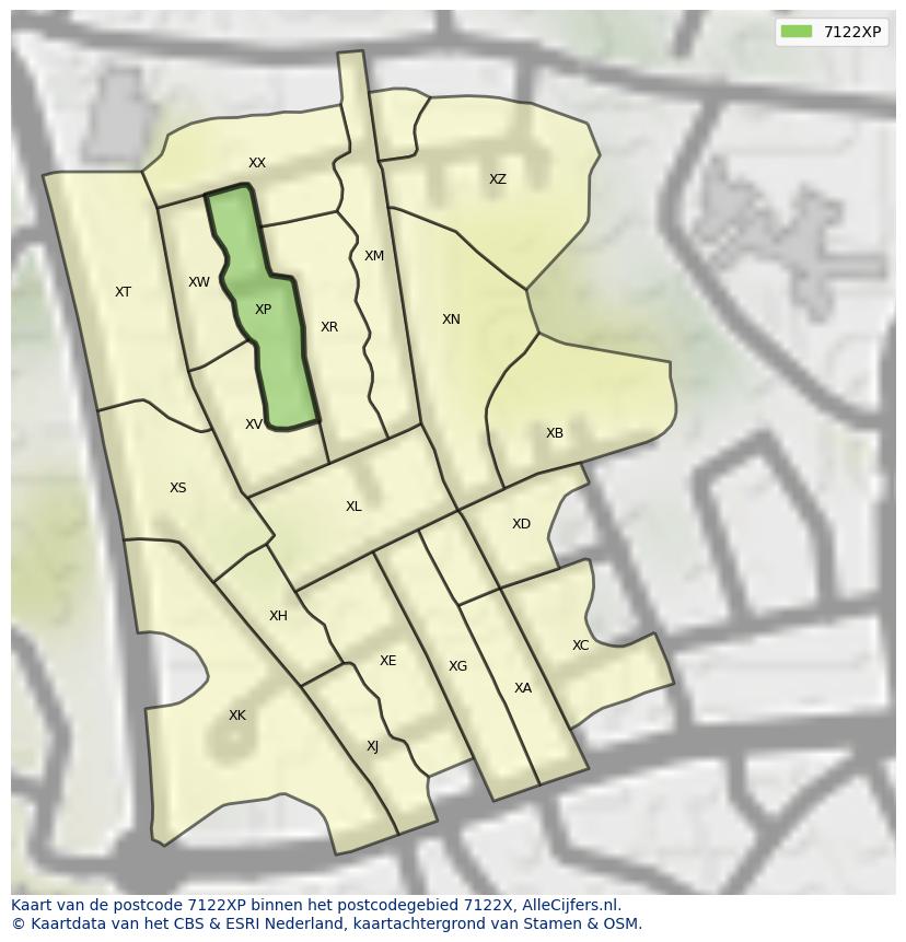 Afbeelding van het postcodegebied 7122 XP op de kaart.