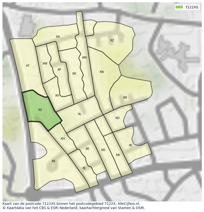 Afbeelding van het postcodegebied 7122 XS op de kaart.