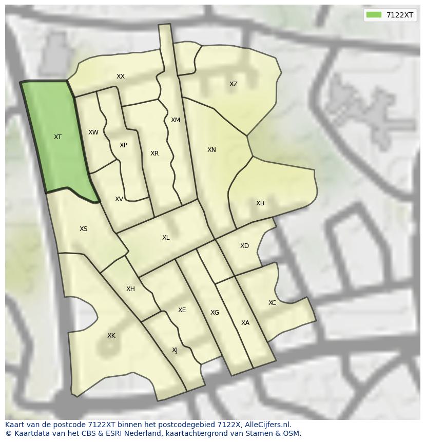 Afbeelding van het postcodegebied 7122 XT op de kaart.