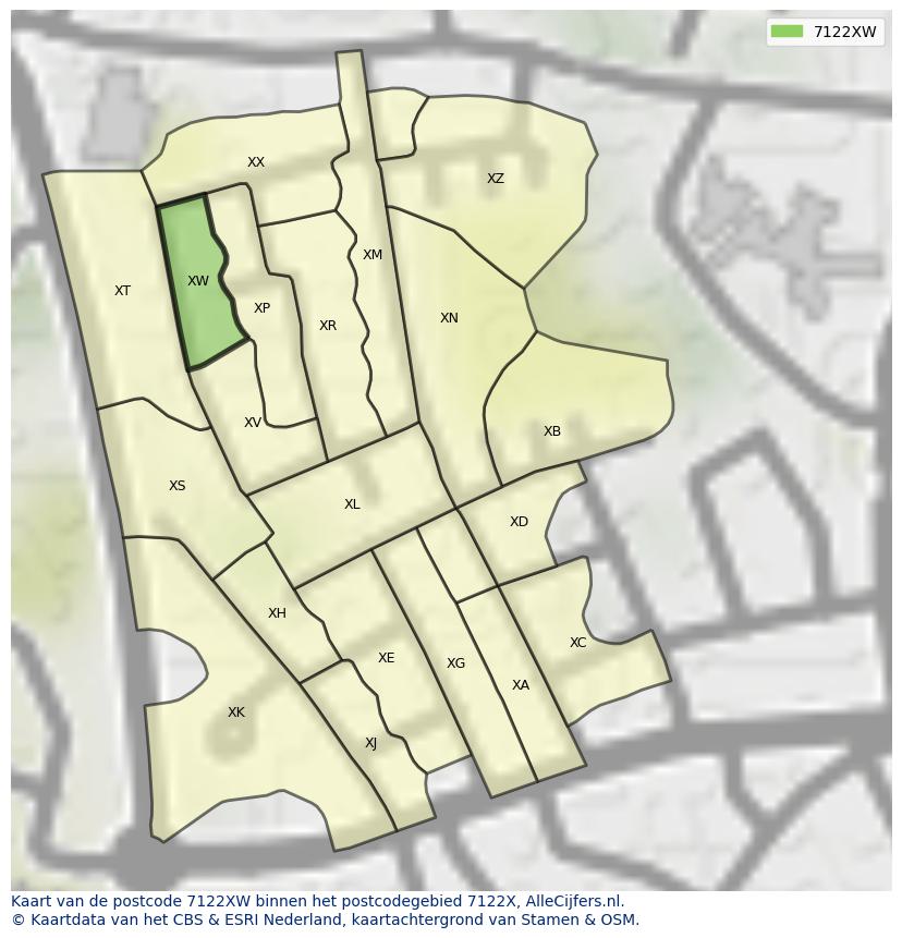 Afbeelding van het postcodegebied 7122 XW op de kaart.