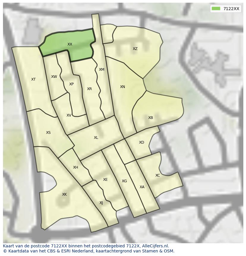 Afbeelding van het postcodegebied 7122 XX op de kaart.