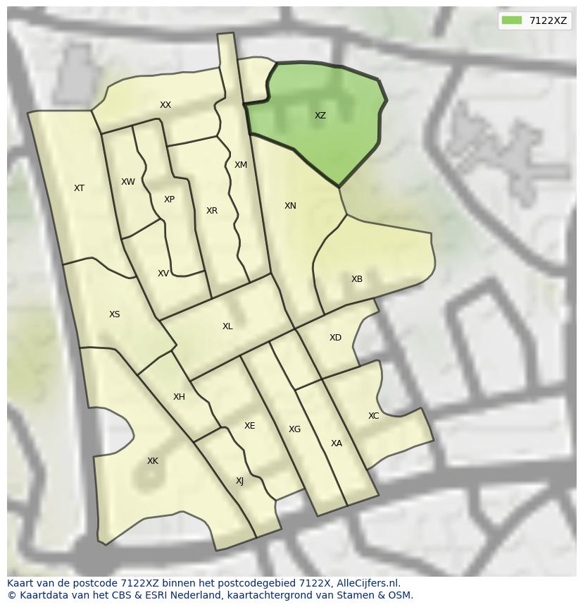 Afbeelding van het postcodegebied 7122 XZ op de kaart.