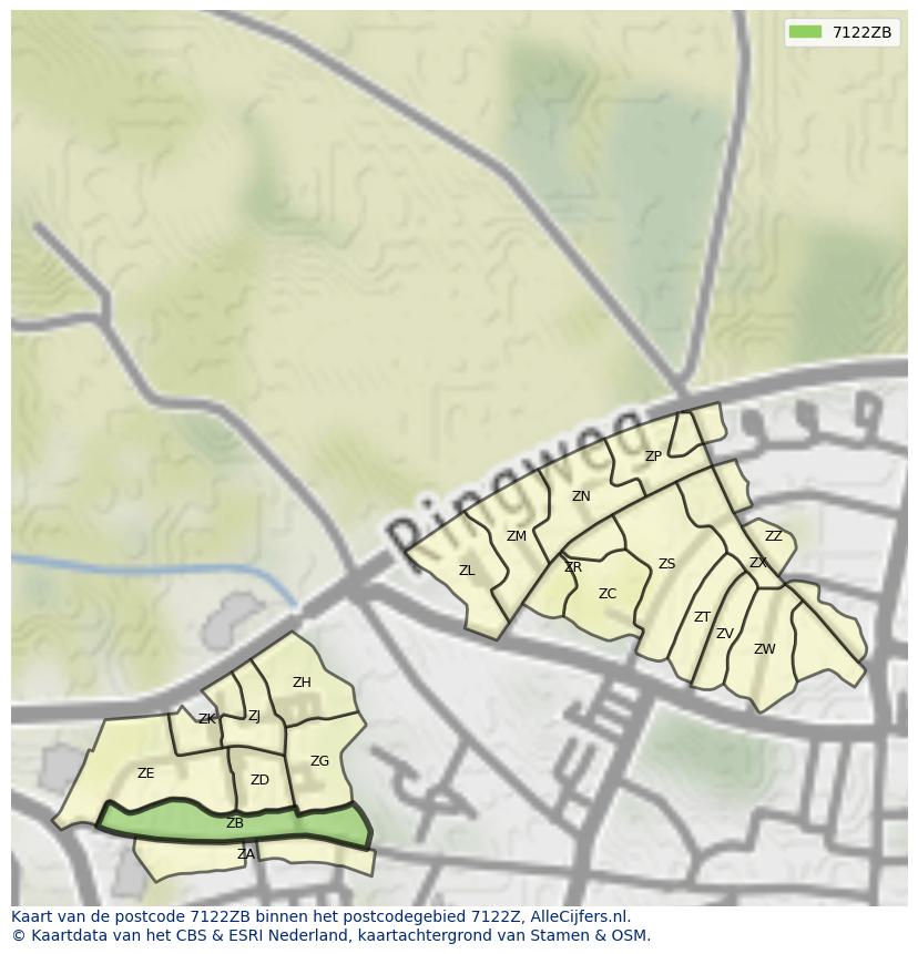 Afbeelding van het postcodegebied 7122 ZB op de kaart.