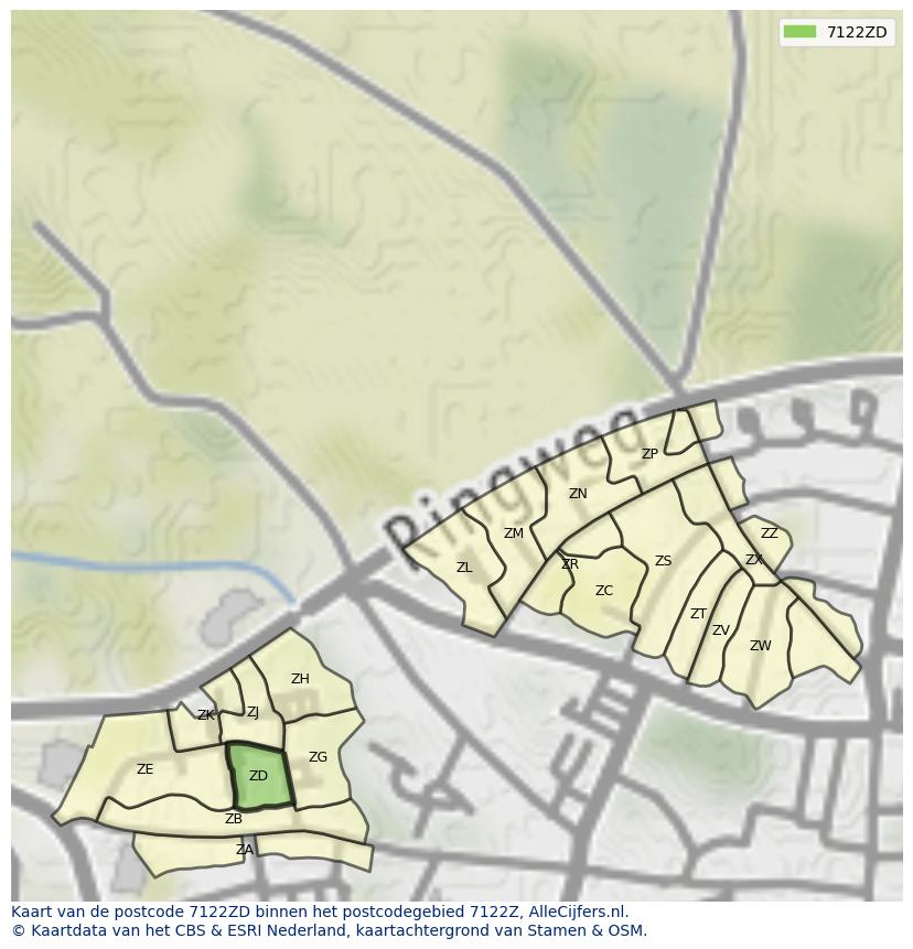 Afbeelding van het postcodegebied 7122 ZD op de kaart.