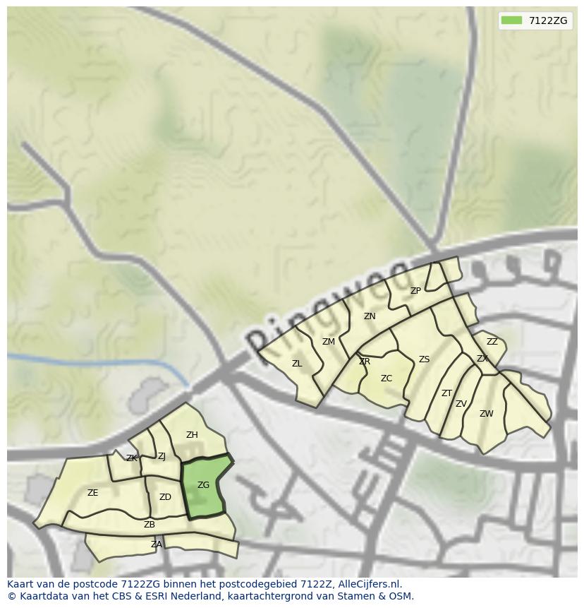 Afbeelding van het postcodegebied 7122 ZG op de kaart.