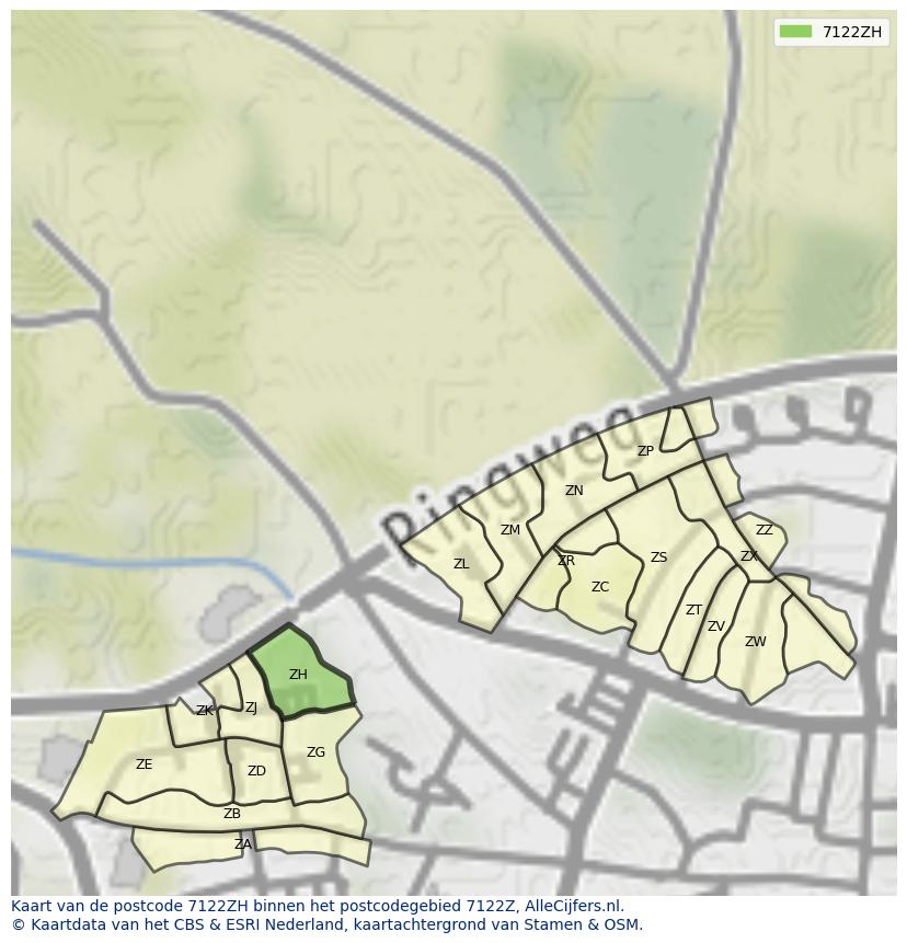 Afbeelding van het postcodegebied 7122 ZH op de kaart.