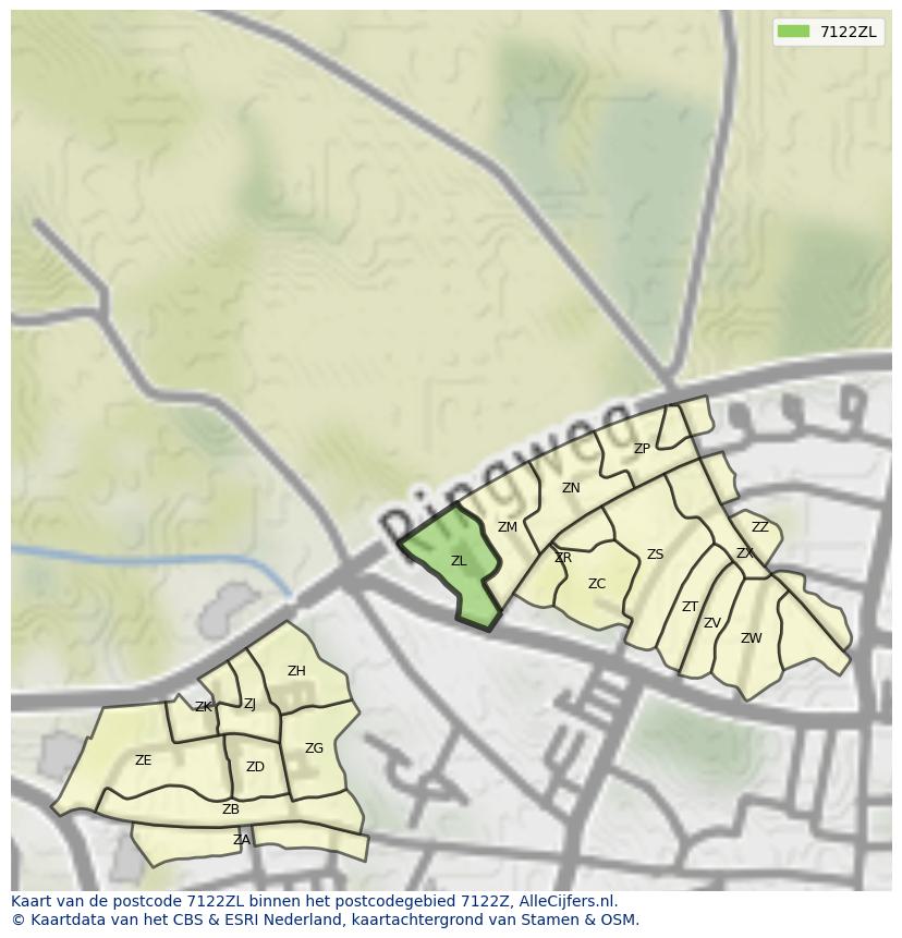 Afbeelding van het postcodegebied 7122 ZL op de kaart.