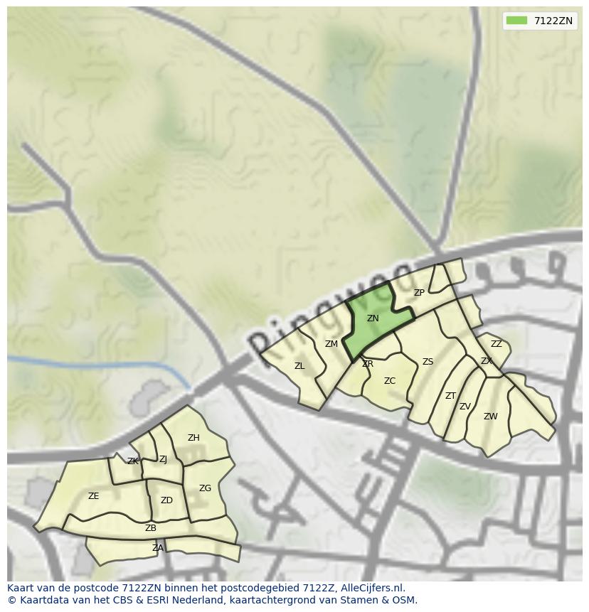 Afbeelding van het postcodegebied 7122 ZN op de kaart.