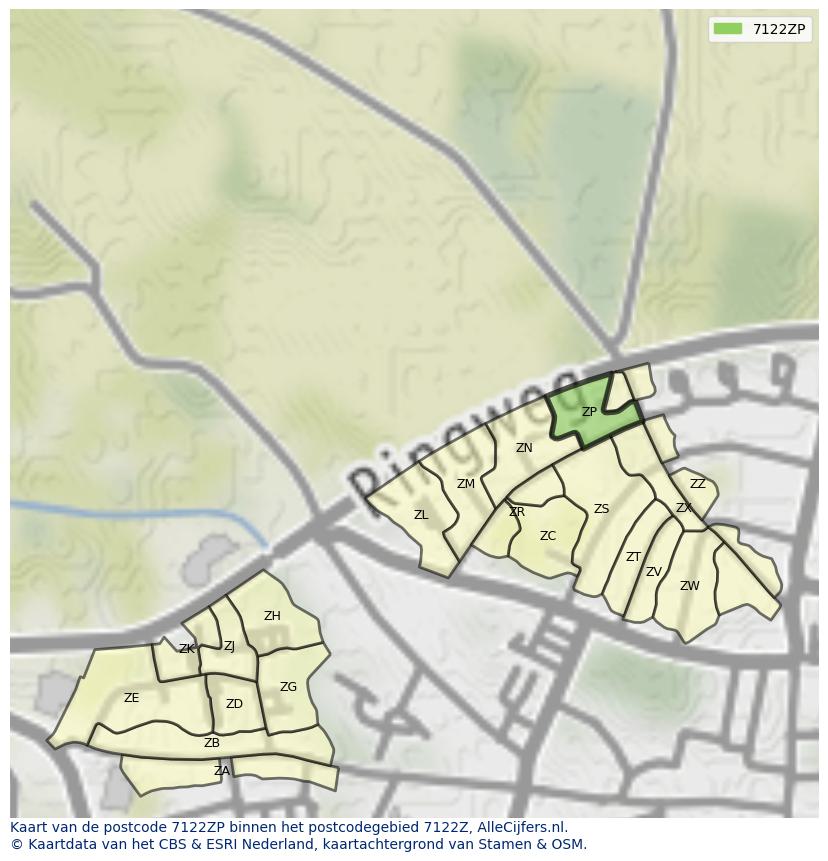 Afbeelding van het postcodegebied 7122 ZP op de kaart.