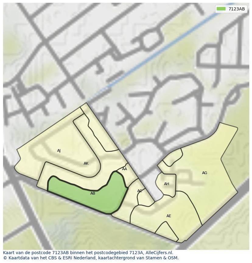 Afbeelding van het postcodegebied 7123 AB op de kaart.