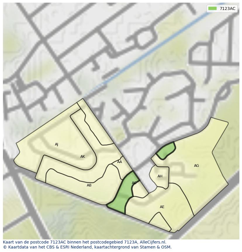 Afbeelding van het postcodegebied 7123 AC op de kaart.