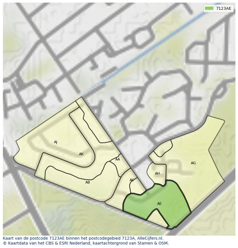 Afbeelding van het postcodegebied 7123 AE op de kaart.