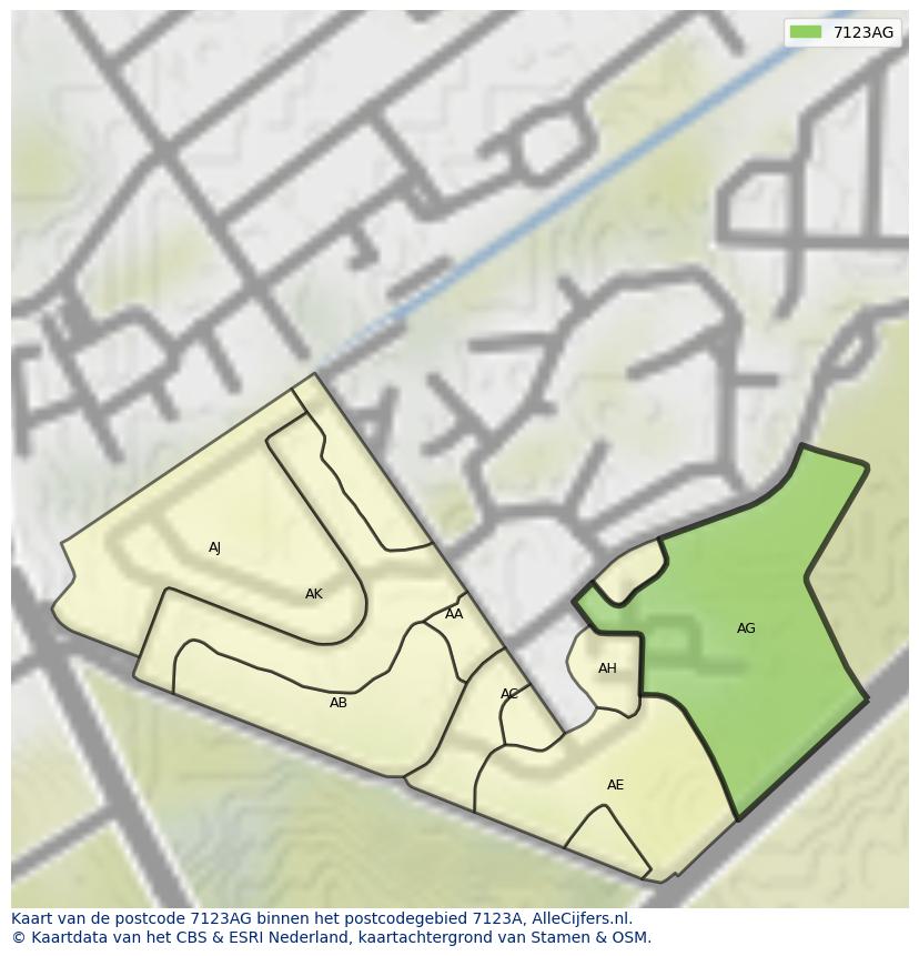 Afbeelding van het postcodegebied 7123 AG op de kaart.