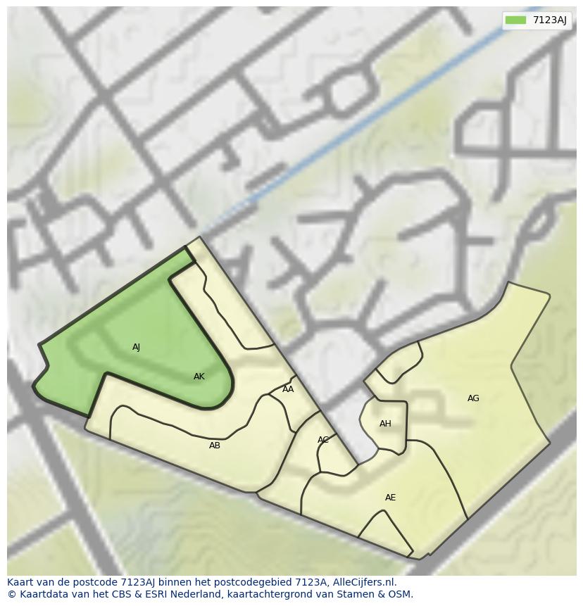 Afbeelding van het postcodegebied 7123 AJ op de kaart.
