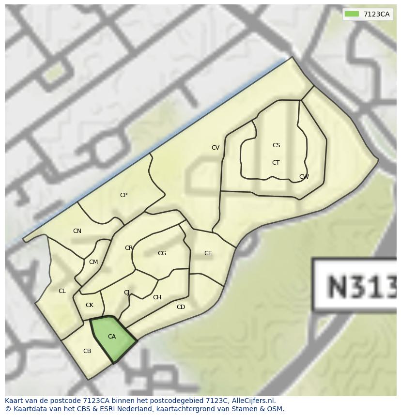 Afbeelding van het postcodegebied 7123 CA op de kaart.