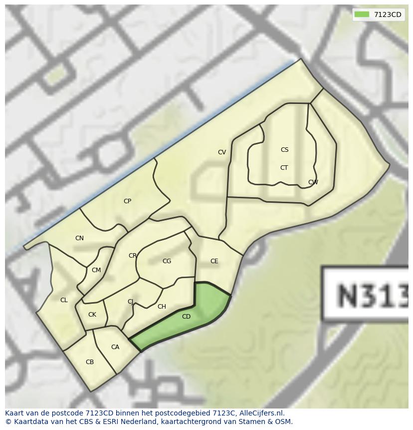Afbeelding van het postcodegebied 7123 CD op de kaart.