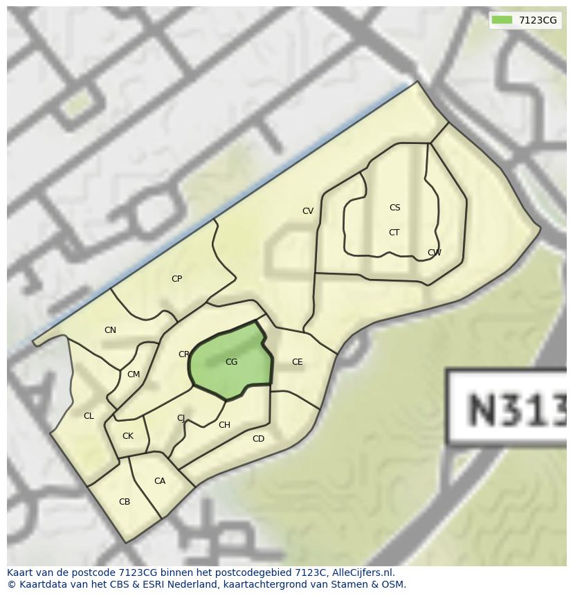 Afbeelding van het postcodegebied 7123 CG op de kaart.