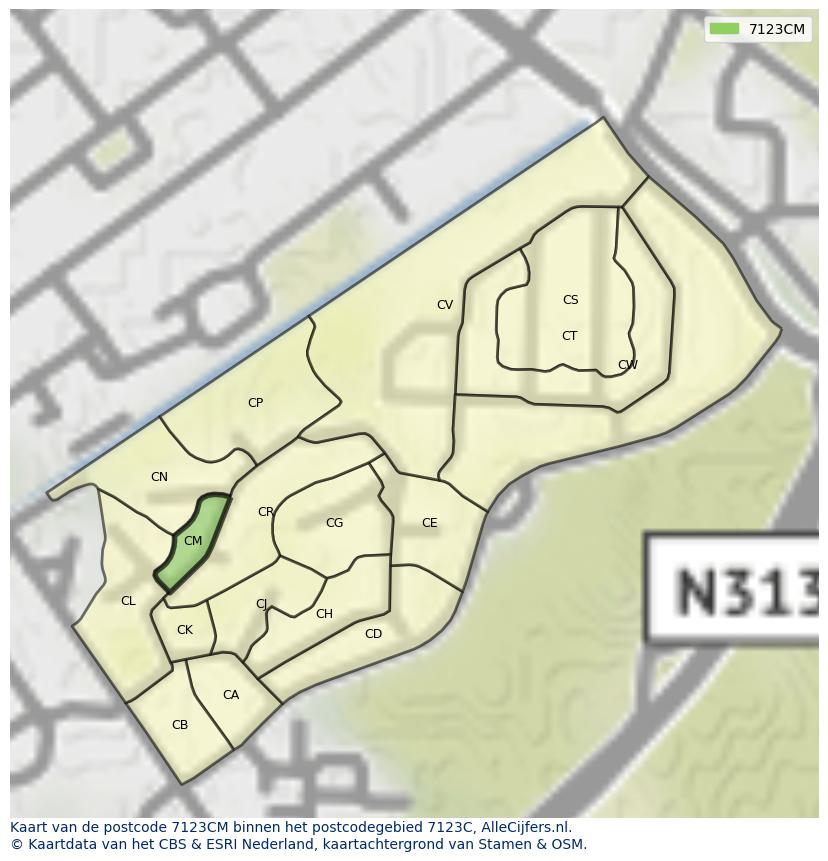Afbeelding van het postcodegebied 7123 CM op de kaart.