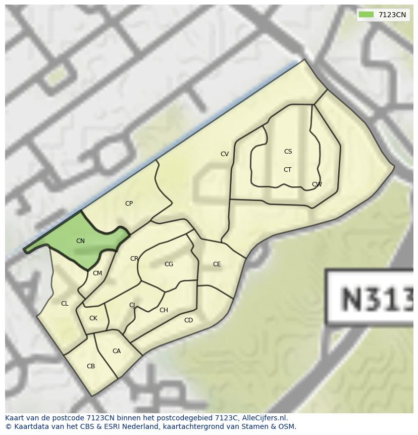 Afbeelding van het postcodegebied 7123 CN op de kaart.