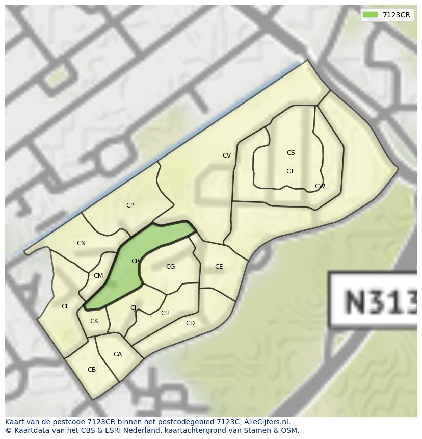 Afbeelding van het postcodegebied 7123 CR op de kaart.