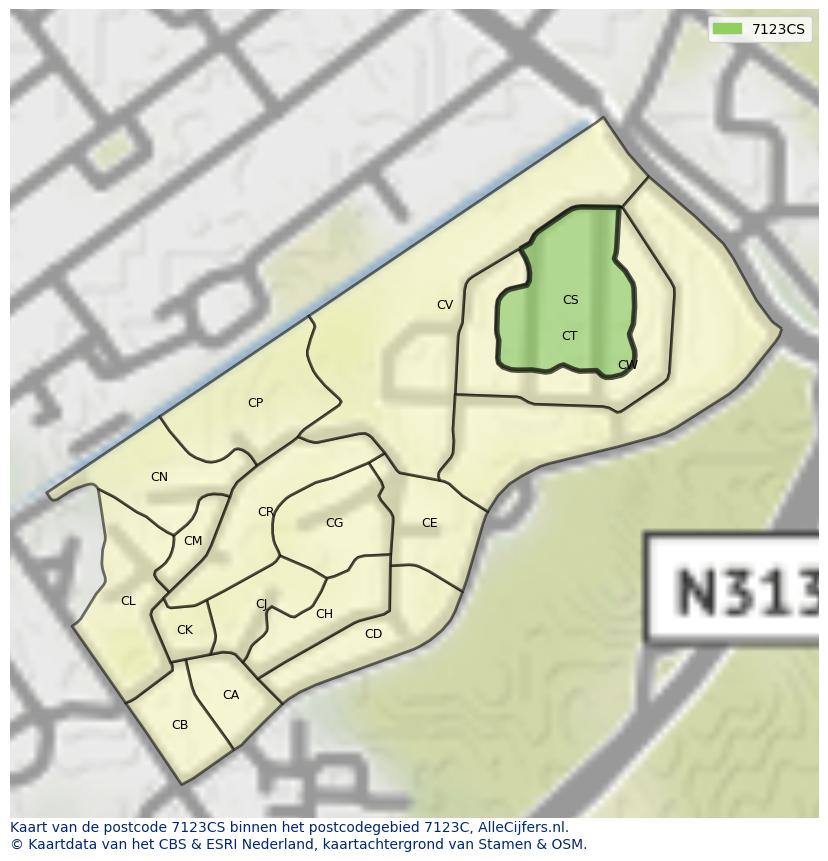 Afbeelding van het postcodegebied 7123 CS op de kaart.