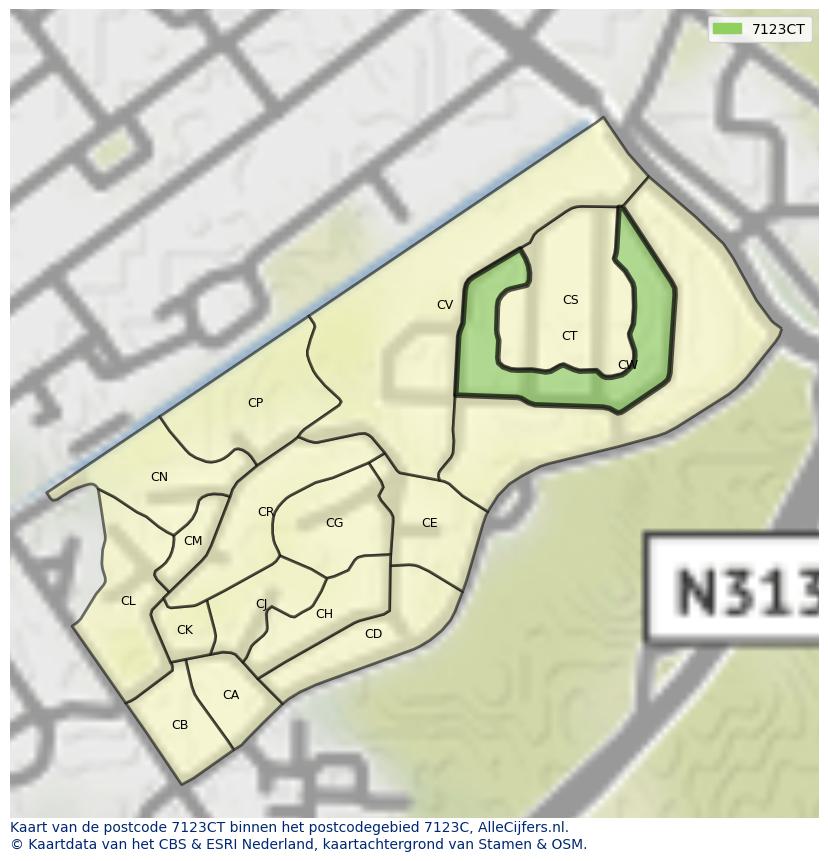 Afbeelding van het postcodegebied 7123 CT op de kaart.