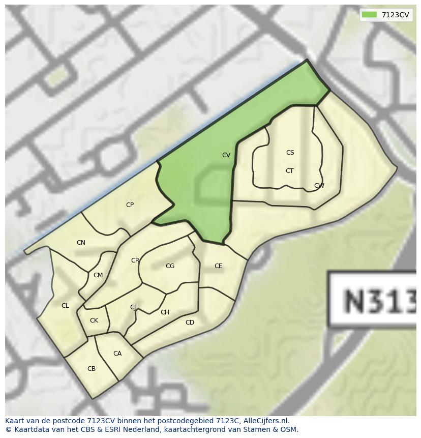 Afbeelding van het postcodegebied 7123 CV op de kaart.