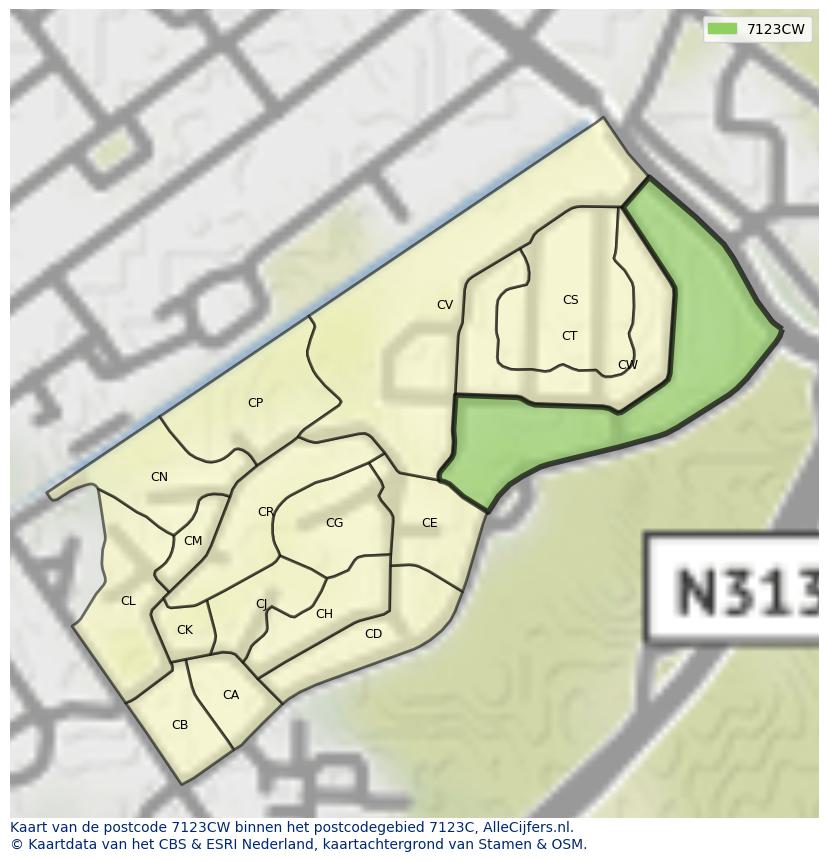 Afbeelding van het postcodegebied 7123 CW op de kaart.