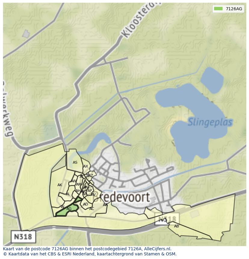 Afbeelding van het postcodegebied 7126 AG op de kaart.