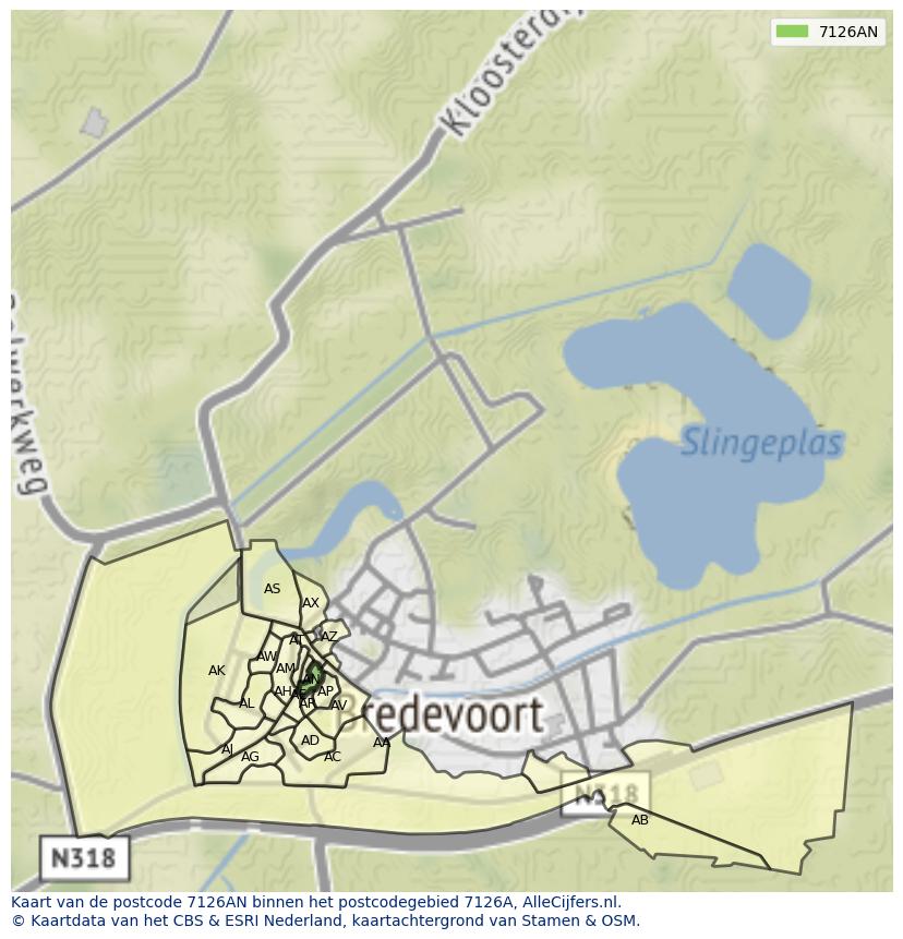 Afbeelding van het postcodegebied 7126 AN op de kaart.