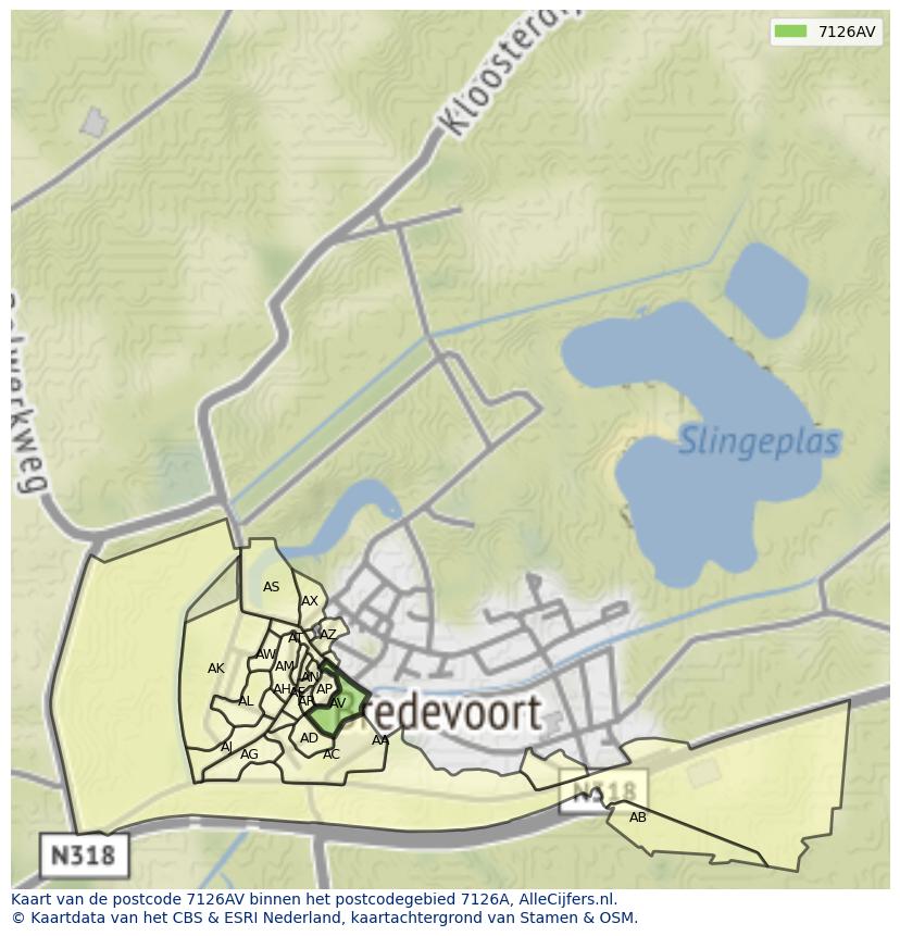 Afbeelding van het postcodegebied 7126 AV op de kaart.