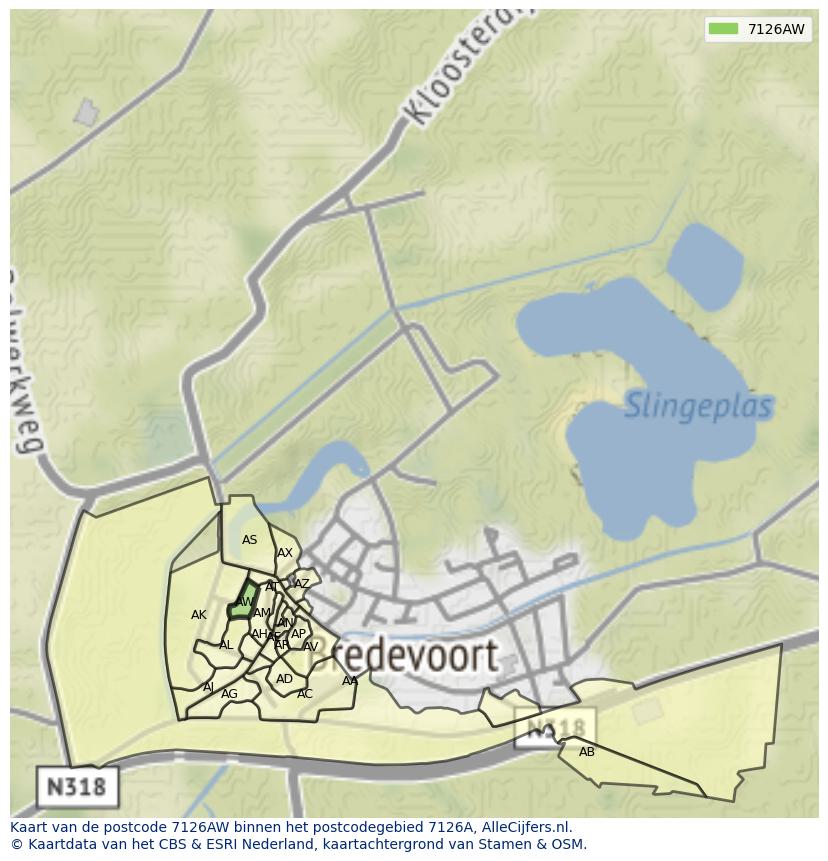 Afbeelding van het postcodegebied 7126 AW op de kaart.