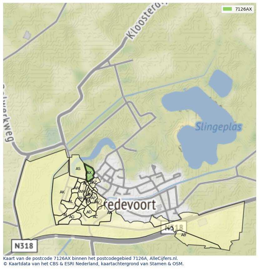 Afbeelding van het postcodegebied 7126 AX op de kaart.