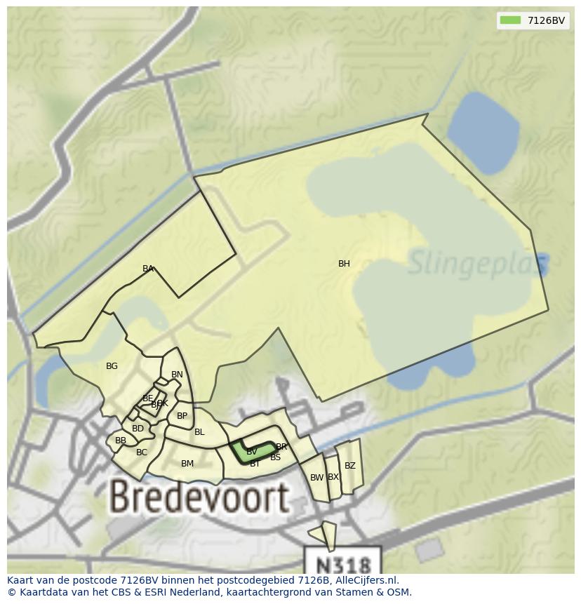Afbeelding van het postcodegebied 7126 BV op de kaart.