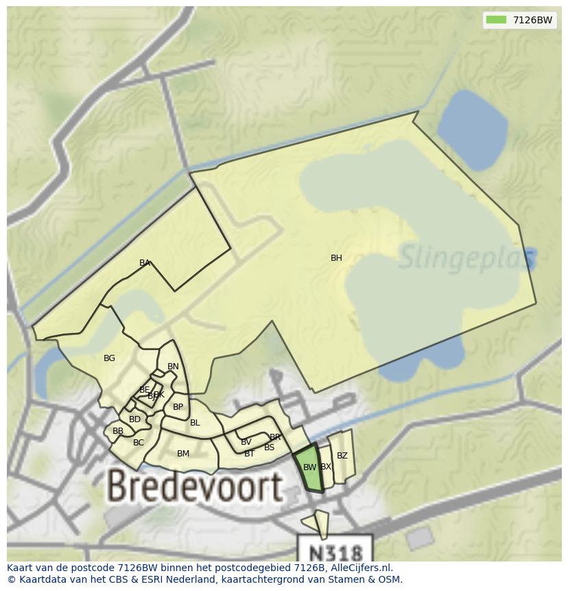 Afbeelding van het postcodegebied 7126 BW op de kaart.