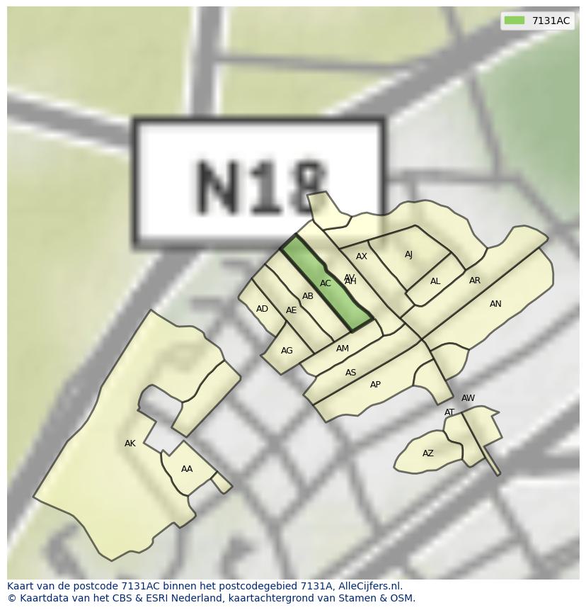 Afbeelding van het postcodegebied 7131 AC op de kaart.