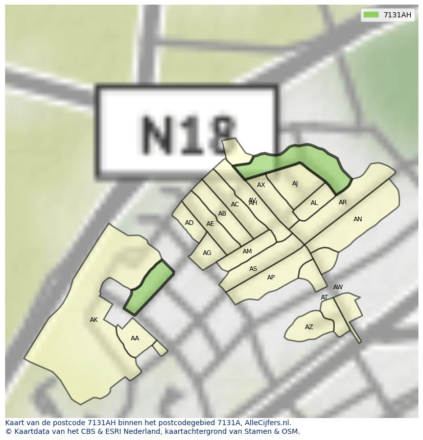Afbeelding van het postcodegebied 7131 AH op de kaart.
