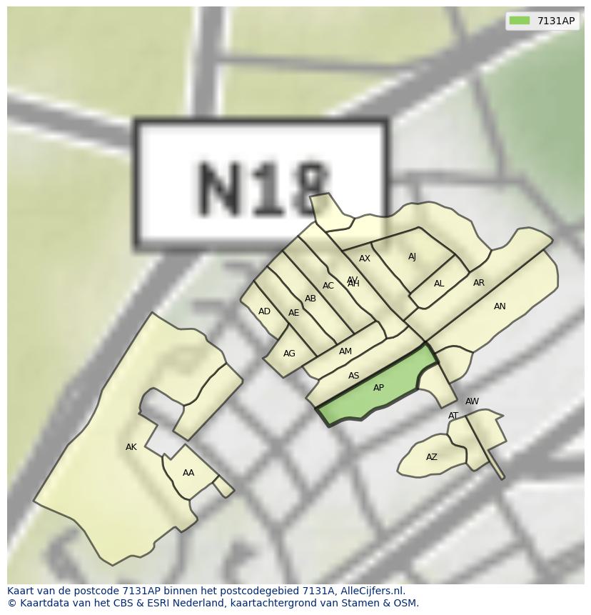 Afbeelding van het postcodegebied 7131 AP op de kaart.