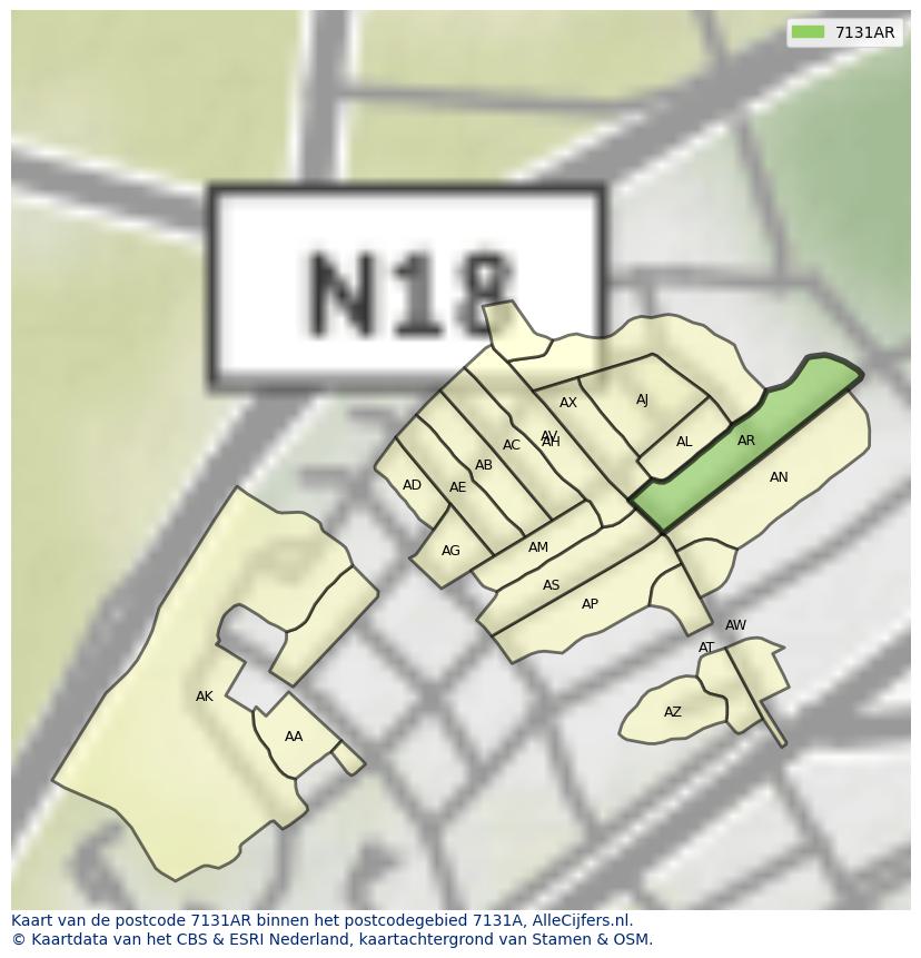 Afbeelding van het postcodegebied 7131 AR op de kaart.