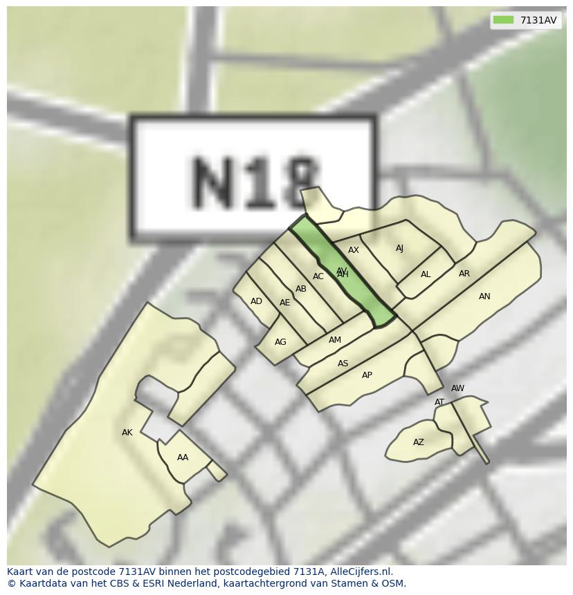 Afbeelding van het postcodegebied 7131 AV op de kaart.