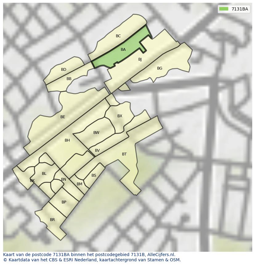 Afbeelding van het postcodegebied 7131 BA op de kaart.