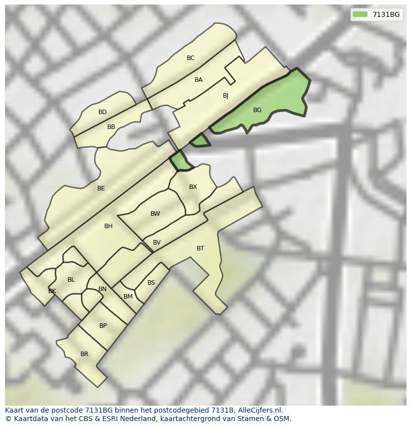 Afbeelding van het postcodegebied 7131 BG op de kaart.