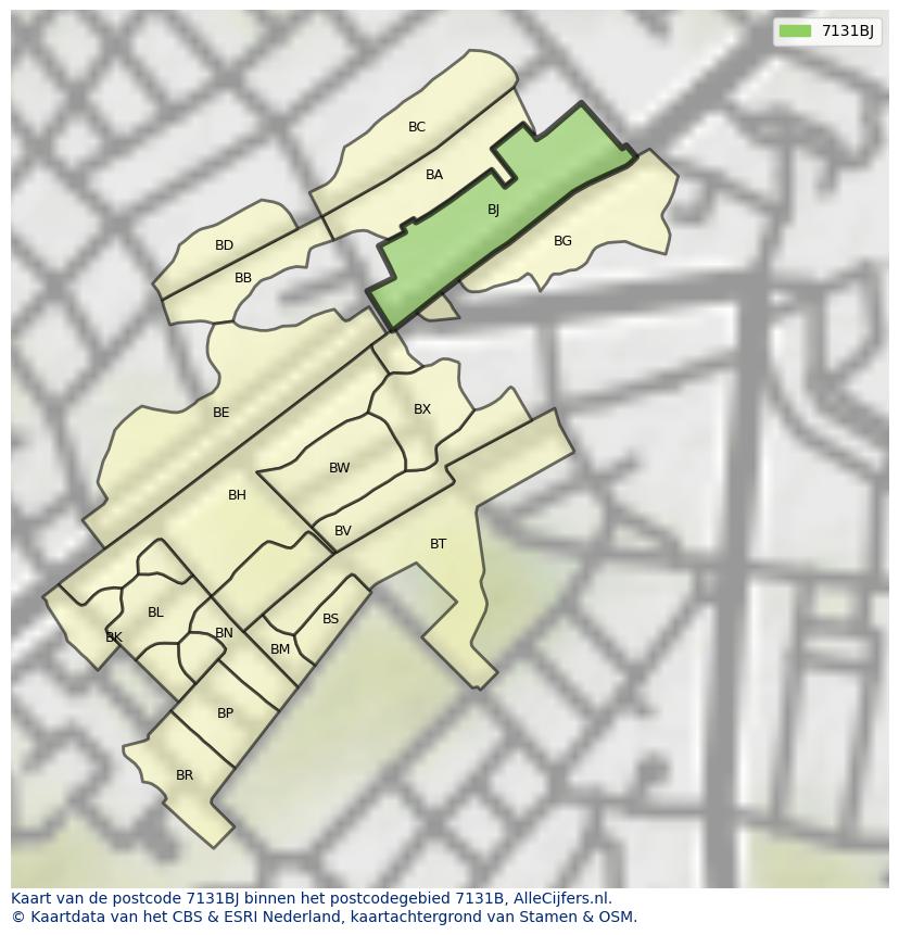 Afbeelding van het postcodegebied 7131 BJ op de kaart.