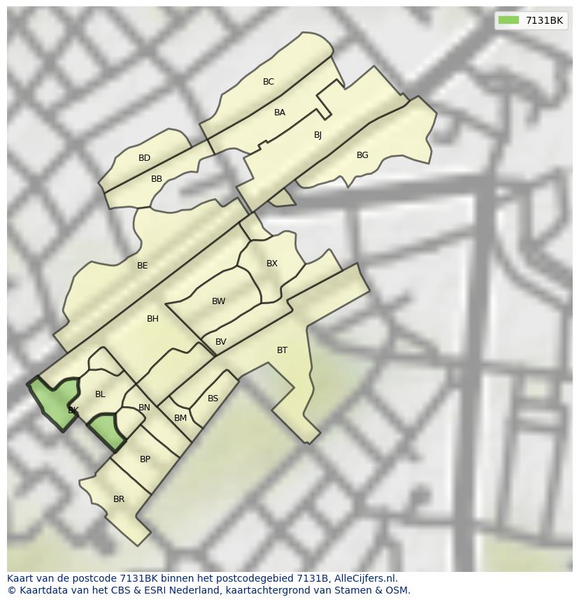 Afbeelding van het postcodegebied 7131 BK op de kaart.