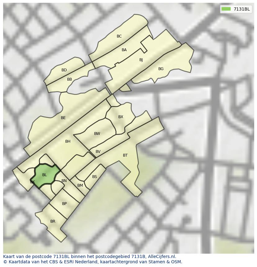 Afbeelding van het postcodegebied 7131 BL op de kaart.